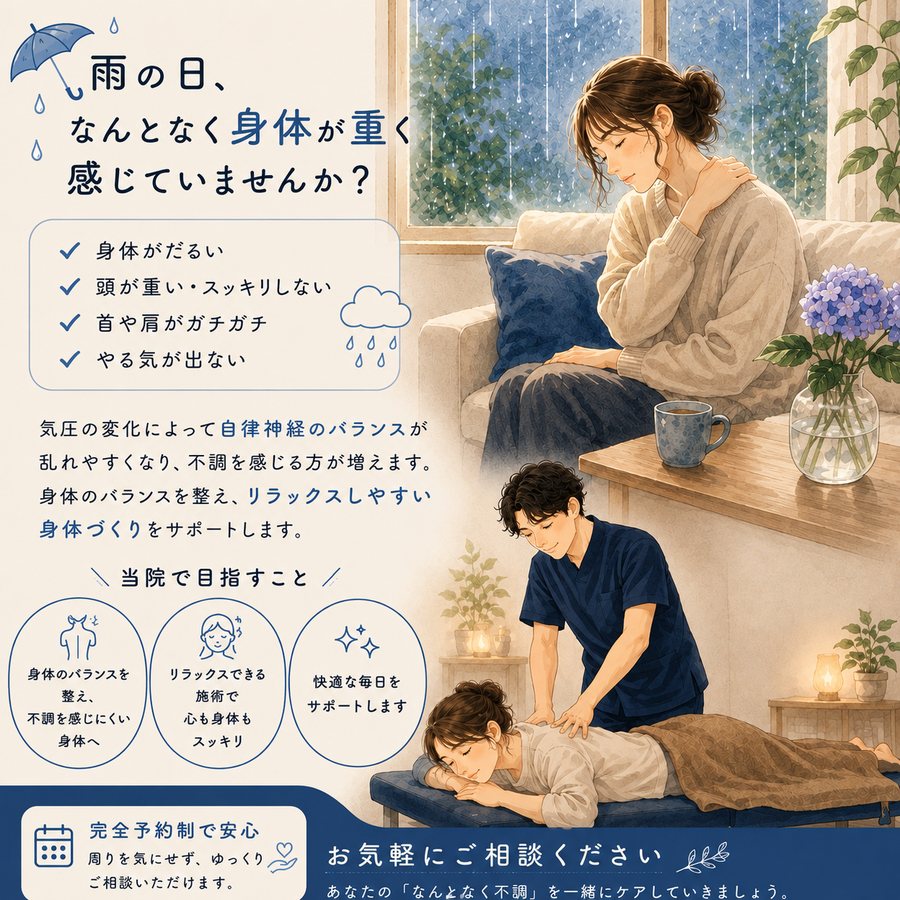 雨の日に身体が重く感じる方へ